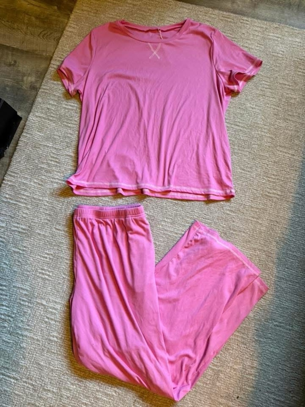 Women's Pink Pajama Set - Soft Short Sleeve Top & Lounge Pants